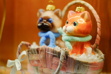 New Year's decoration. Garland light on the Christmas tree. New Year, New Year's background. Winter decorations..