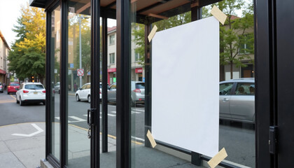 Outdoor Flyer Display Mockup on a Storefront Window in an Urban Setting