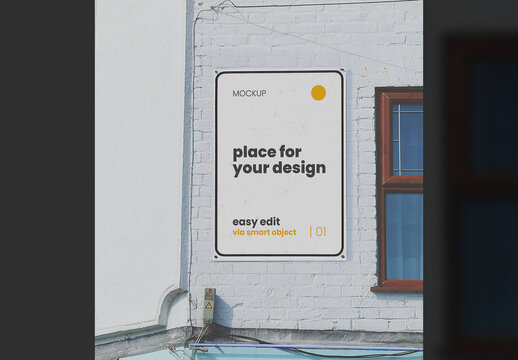 Metal Vertical Sign on Nice Street Mockup