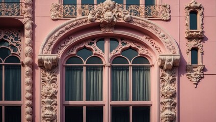 Obraz premium Ornate vintage window design on a pink facade