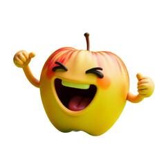 Happy Apple Emoji, Smiling Fruit, Funny Character, 3D Rendering
