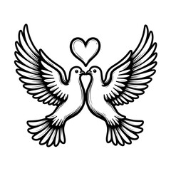 Obraz premium Two doves forming a heart in black and white illustration, love symbol