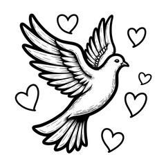 Obraz premium Dove flying with hearts in the air, symbol of love and peace