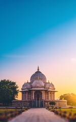 Obraz premium Majestic dome structure at sunset, pathway leads to gated entrance.