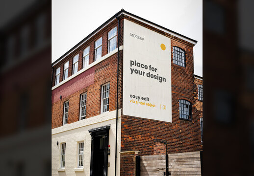 Vertical Sign on Side of Building Mockup