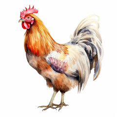 Fototapeta premium Watercolor Rooster Illustration with Vibrant Plumage for Farm Animal Designs and Art Projects