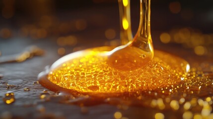 Golden Honey Pouring Texture Background.
