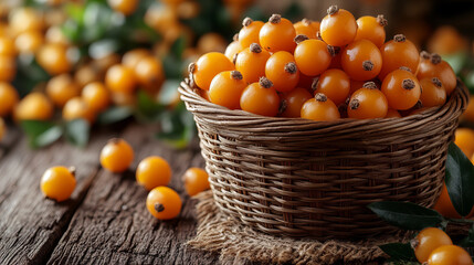 Basket of Fresh Orange Berries on Rustic Table
