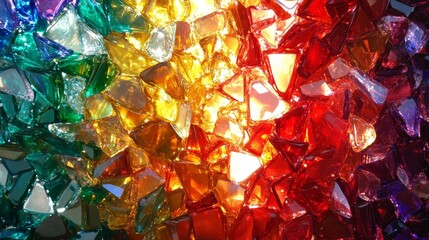Translucent prismatic glass shards refracting rainbow light backlit