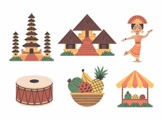 Balinese Culture Illustrated Featuring Temples Dance Fruit And Music