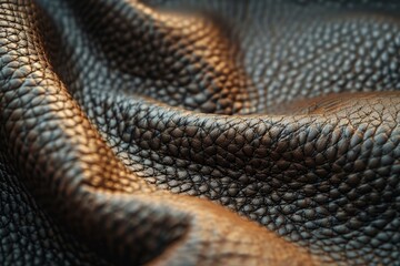 Fototapeta premium Crumpled brown leather texture creating abstract folds and highlighting the natural grain