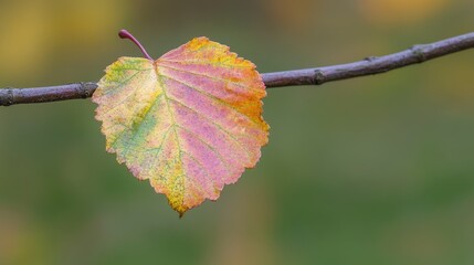 Single Autumn Leaf on Branch Showing Fall Colors