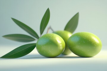 Obraz premium Green olives branch studio shot, pale background, food