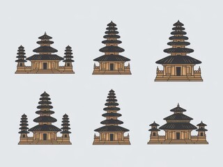 Obraz premium Six Illustrations of Balinese Temple Architecture Designs