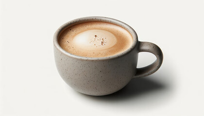 Fototapeta premium Cozy Coffee Cup on Clean Background - Minimalist Ceramic Mug with Frothy Latte Perfect for Cafe Aesthetics and Coffee Lovers