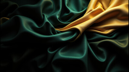Obraz premium Vibrant abstract fabric background with flowing green and yellow colors.