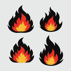 Fire icon vector set icon silhouette vector style with white background Art & Illustration