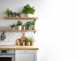 Generated image Scandinavian kitchen with an island, white cabinets, and a collection of potted herbs