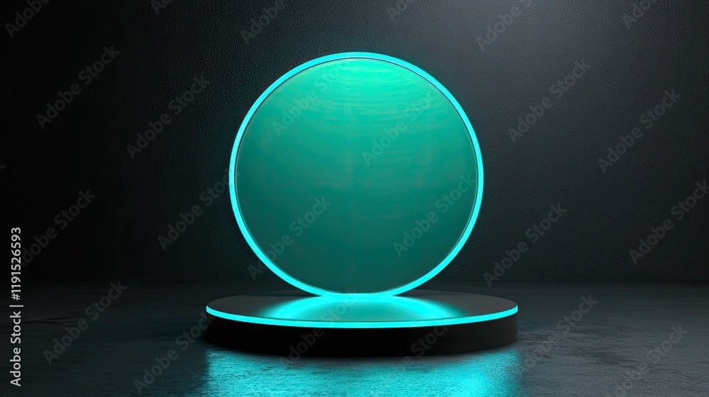 Poster teal oval display on dark platform background