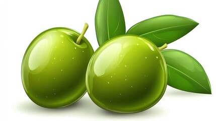 Obraz premium Green olives with leaves, isolated, white background, food packaging