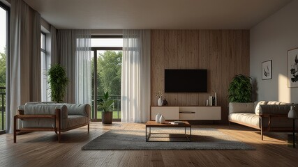 Fototapeta premium 3D-Illustration of Empty Living Room