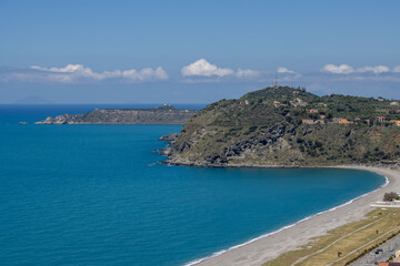 Obraz premium View from the castle on the sea and rocks, Milazzo, Sicily