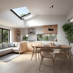 Modern house, A medium-sized urban townhouse with a sleek, modern facade, rooftop terrace, and minimal landscaping, ideal for a compact, city living home concept.