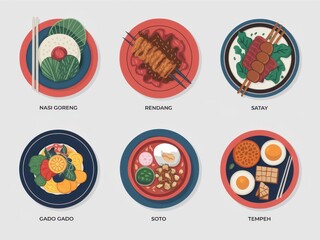 Six Popular Indonesian Dishes Served on Plates