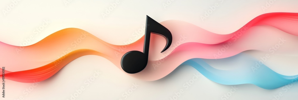 Poster black music note resting on vibrant, colorful abstract waves, capturing the essence of sound, melody