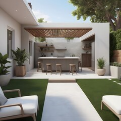 Modern house, A medium-sized urban townhouse with a sleek, modern facade, rooftop terrace, and minimal landscaping, ideal for a compact, city living home concept.