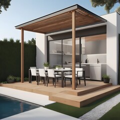 Modern house, A medium-sized urban townhouse with a sleek, modern facade, rooftop terrace, and minimal landscaping, ideal for a compact, city living home concept.