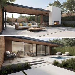 Modern house, A medium-sized urban townhouse with a sleek, modern facade, rooftop terrace, and minimal landscaping, ideal for a compact, city living home concept.