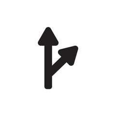 Traffic arrows straight ahead and to the right. Black color isolated on white background