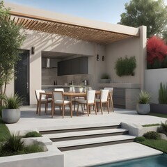 Modern house, A medium-sized urban townhouse with a sleek, modern facade, rooftop terrace, and minimal landscaping, ideal for a compact, city living home concept.