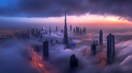 Obraz premium Dubai Skyline Enveloped in Morning Mist