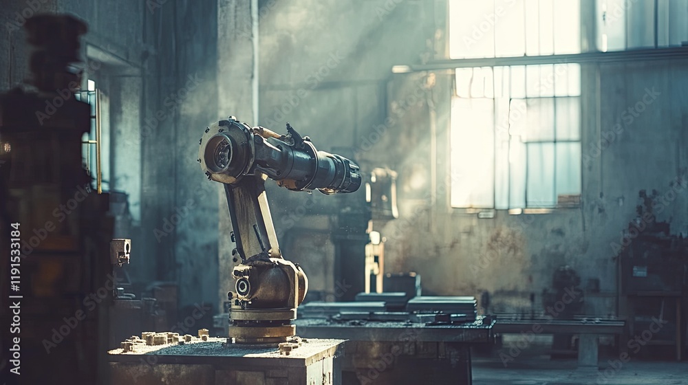 Aufkleber industrial robot arm in a factory setting