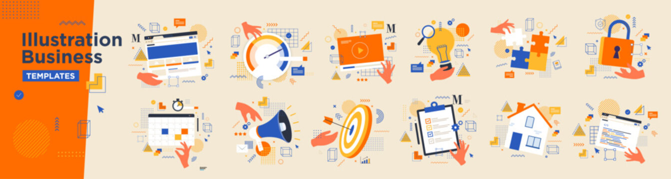 Illustration business modern : communication, marketing, seo, website
