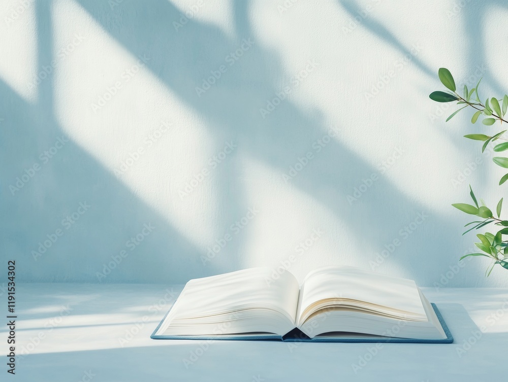 Poster Serenity and Shadow Illuminated Open Calligraphy Notebook in Soft Window Light