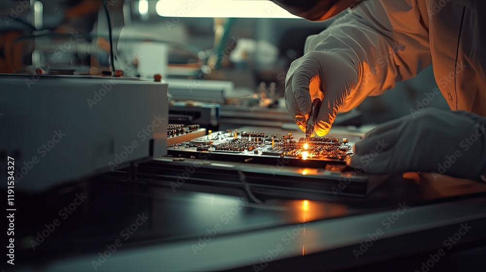 Aufkleber Technician soldering a circuit board in a factory