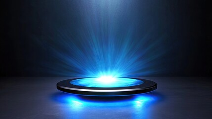 Futuristic Circular Platform With Bright Blue Light Emitting