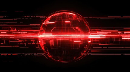 A futuristic red globe with radiant digital lines symbolizing worldwide connectivity and technology.