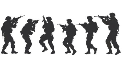 Battle silhouette soldier combat scene warzone silhouette, isolated on transparent background