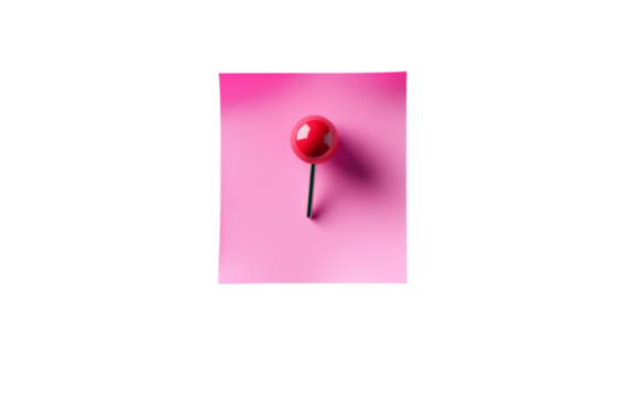Red Pin on Pink Note for Reminder and Annotation Isolated on transparent background