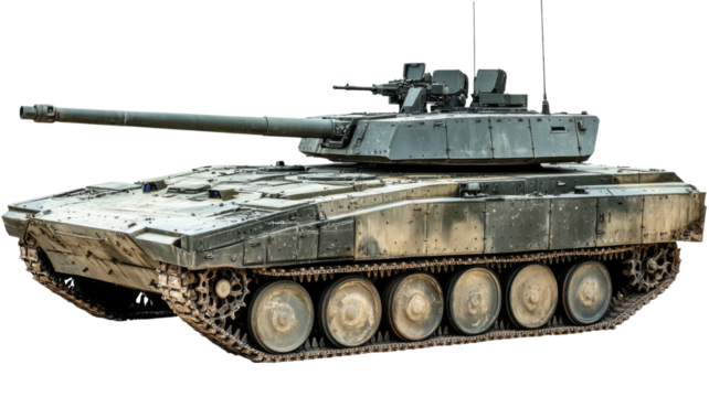 Military armored fighting vehicle, isolated for defense themes, isolated on transparent background