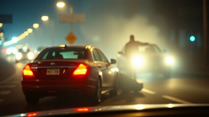 Drive carefully typography on car accident background