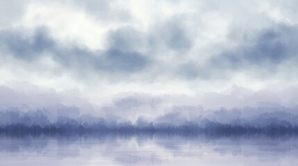 Fototapeta premium Serene Misty Landscape Reflecting In Calm Water