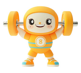 Cute Cartoon Weightlifter Illustration with Dumbbells on Transparent Background for Sports and Fitness Designs