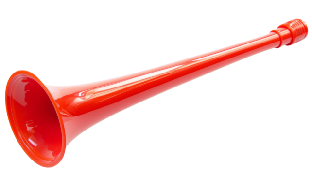 Bright red vuvuzela , classic sports fan accessory, isolated on transparent background - Powered by Adobe