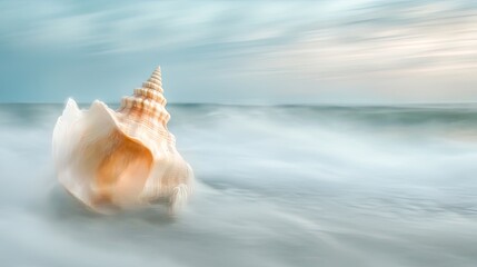 Seashell on a Beach with Blurred Ocean Background