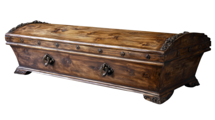 Coffin for people closed isolated for funeral use, isolated on transparent background